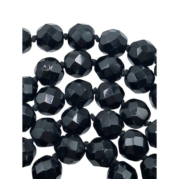 Vintage Black Glass Beaded Necklace Faceted Beads Single Continuous Strand Costu - Picture 7 of 8